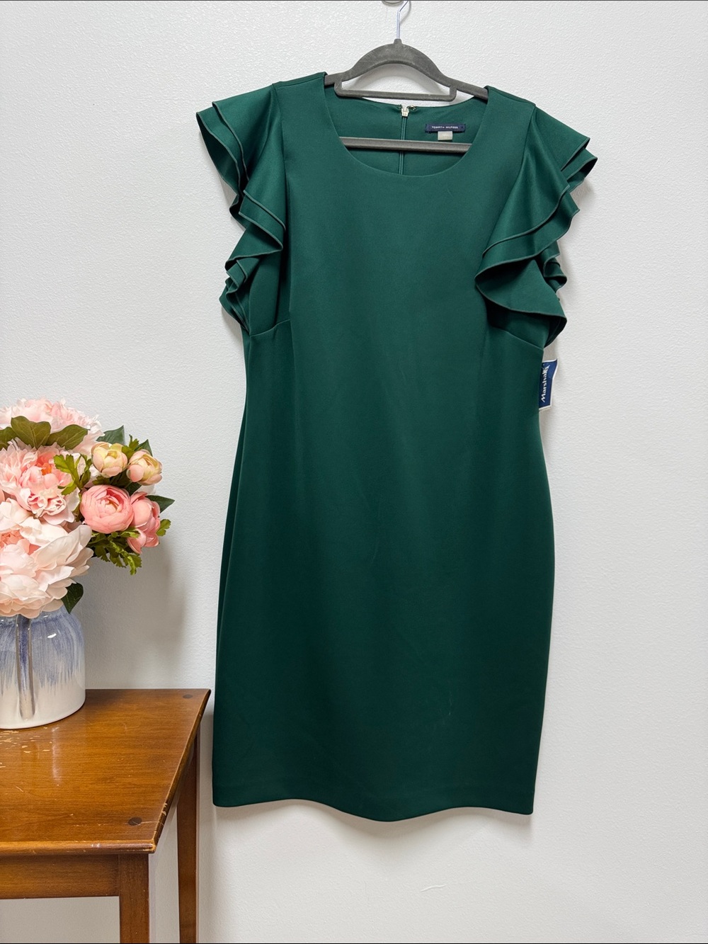 Tommy Hilfiger Dark Green Ruffle Sleeve Midi Dress